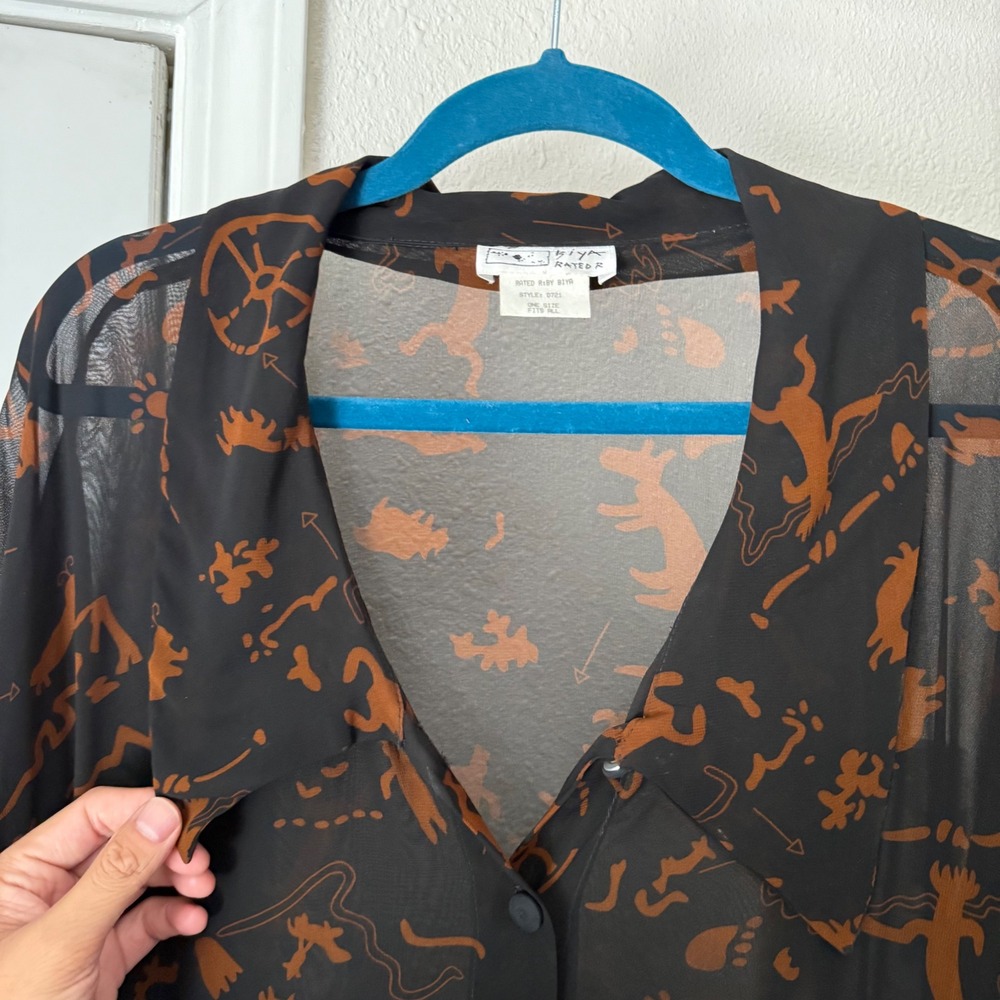 BIYA RATED R Johnny Was black vintage printed sheet babydoll short sleeve midi - Picture 6 of 8